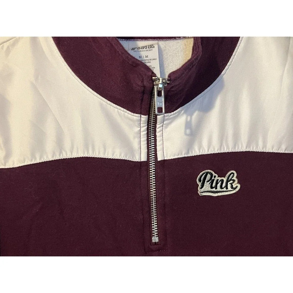 Victoria Secret Sweatshirt Maroon 1/4 Zip Sweater Love Pink Women's Medium - Picture 5 of 5